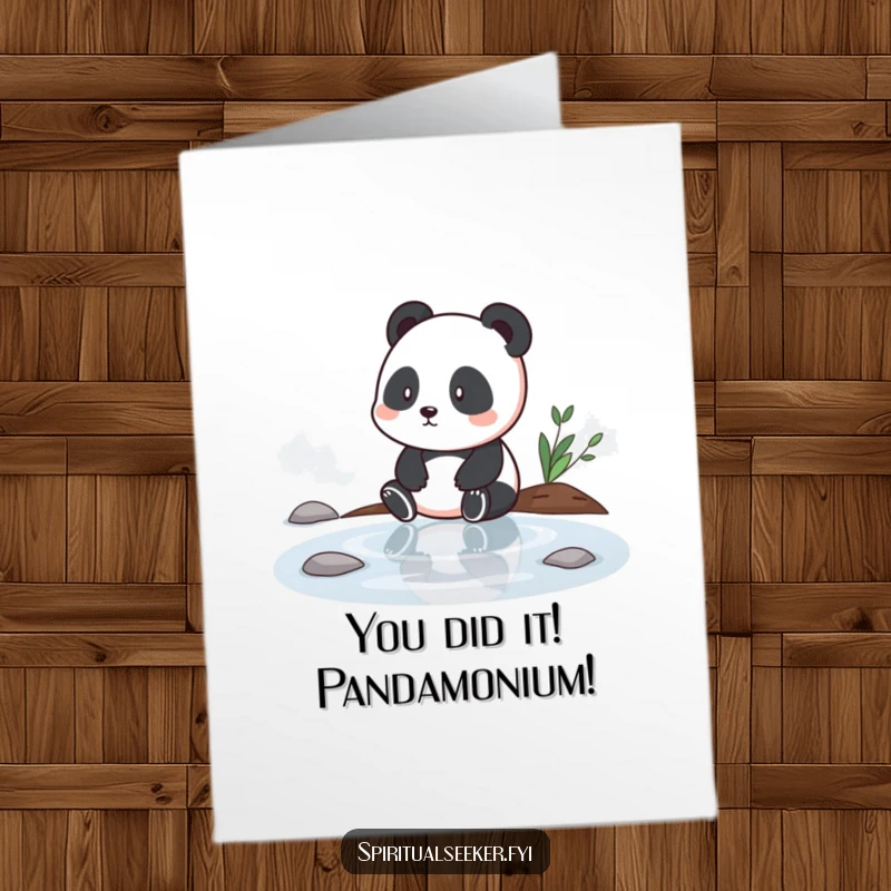 Funny Free Printable Panda Congratulations Card, a panda by tranquil water, embodying peaceful celebration and success.