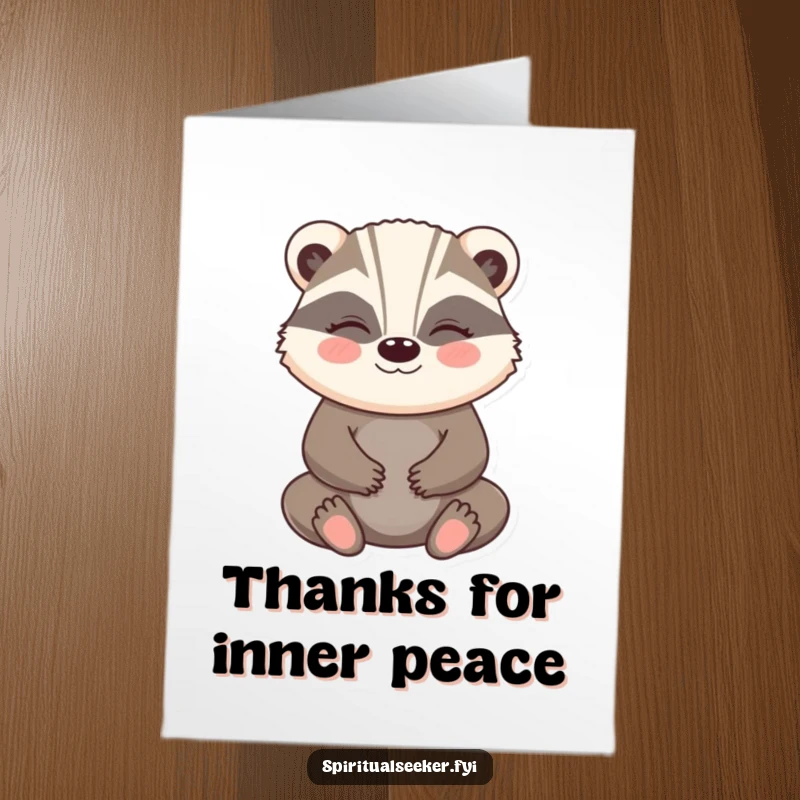 Funny Free Printable Badger Thank You Card: A happy badger meditates with a gentle smile, offering a peaceful expression of thanks.