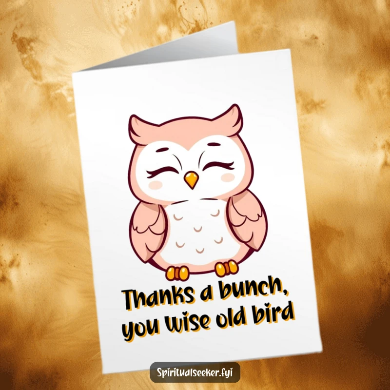 Funny Free Printable Owl Thank You Card: Serene meditating owl offering peaceful thanks in a unique downloadable design.