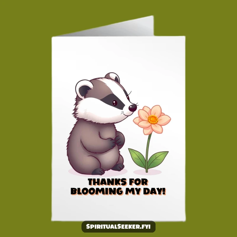 Free Printable Thank You Card: Grateful Badger & Magic Flower, Funny Downloadable Gift!