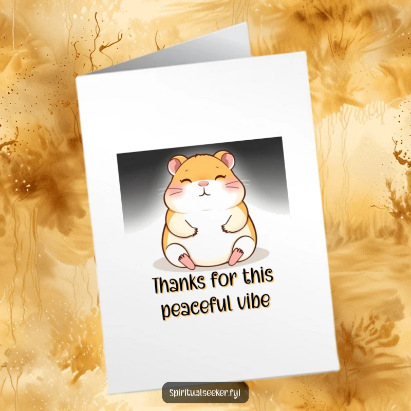 Funny Free Printable Thank You Card: Meditating hamster radiating peace, expressing gratitude with a calm, glowing aura.