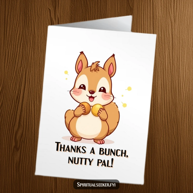 Funny Free Printable Thank You Card: Cheerful squirrels sharing glowing nuts, expressing gratitude with a hilarious, nutty theme.