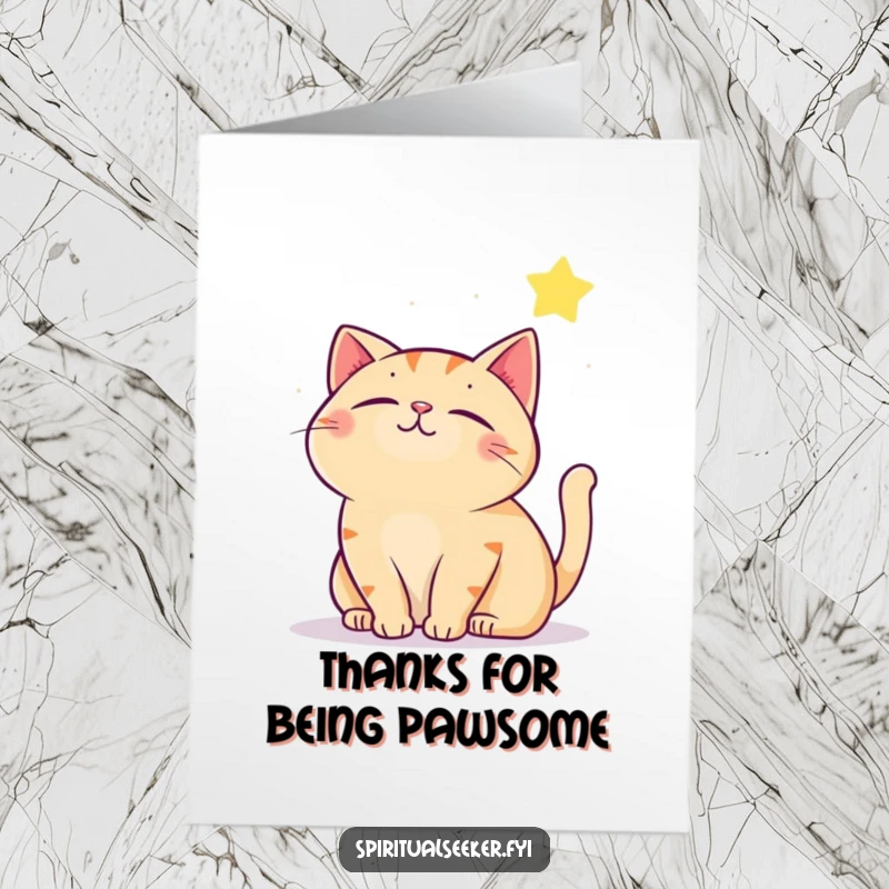 Funny Free Printable Thank You Card: Contented cat looking at a twinkling star, conveying quiet appreciation.