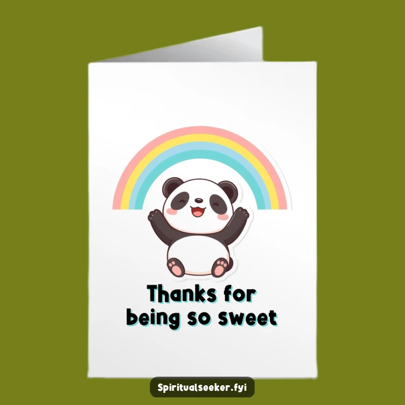 Free Printable Thank You Card: Panda Under Rainbow, Hopeful Funny Downloadable Gift