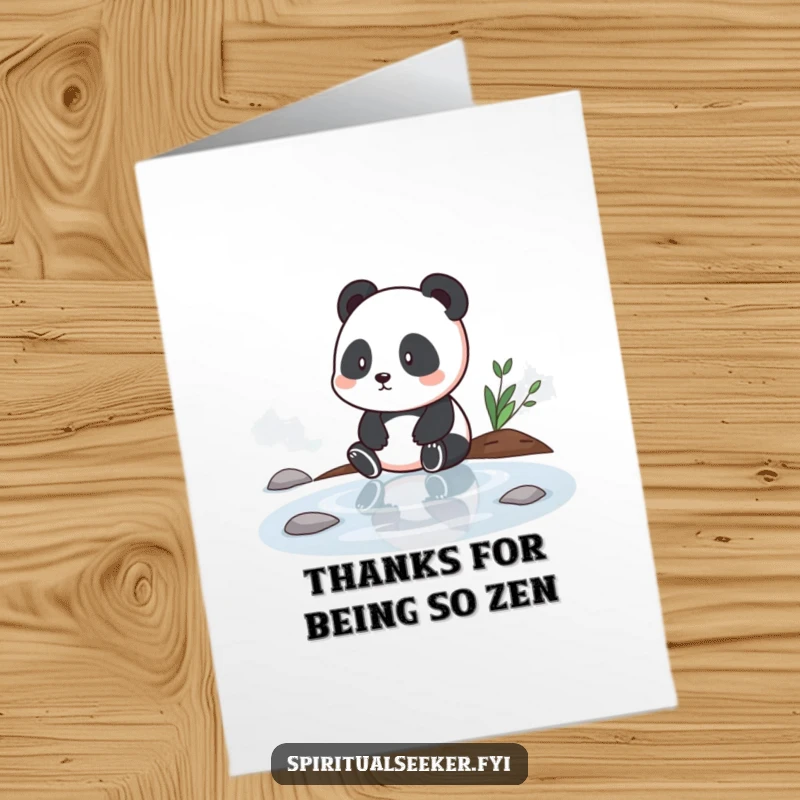 Funny Free Printable Panda Thank You Card, a panda by tranquil water, offering a peaceful and sincere thank you.