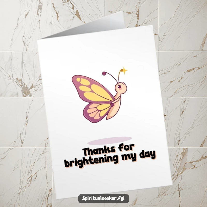 Funny Free Printable Thank You Card: A butterfly dancing in a beam of light, expressing gratitude with grace.