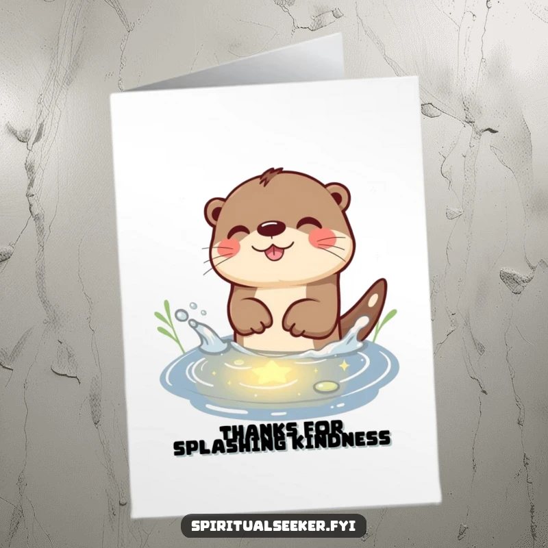 Funny Free Printable Otter Thank You Card: A playful otter splashes happily in a pond filled with reflected starlight, conveying thanks.