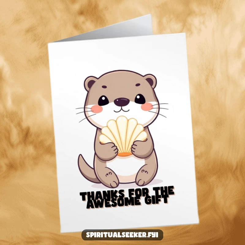 Funny Free Printable Thank You Card: Playful otter presenting a radiant seashell, expressing heartfelt gratitude.