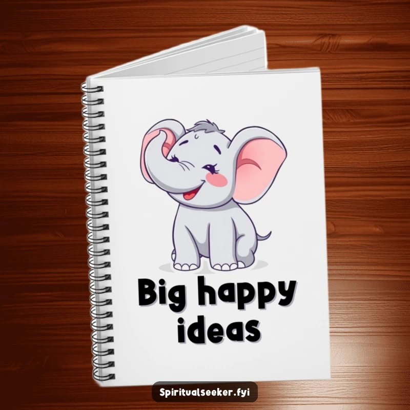 Funny notebook featuring a happy elephant joyfully trumpeting, designed for jotting down ideas with a celebratory and cheerful spirit.