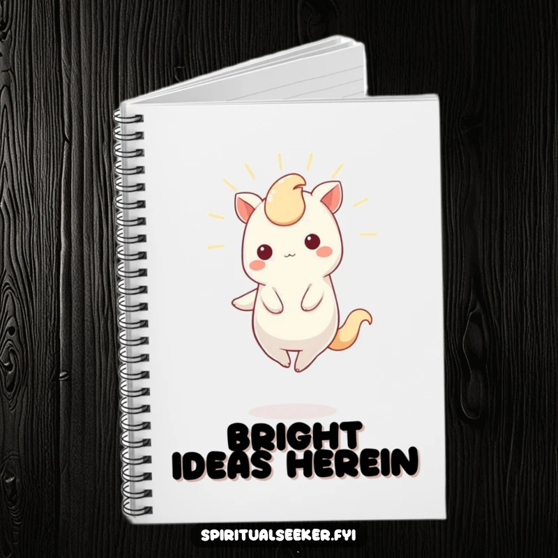 Funny Notebook featuring a glowing Kawaii creature balancing, designed to inspire bright and magical ideas.
