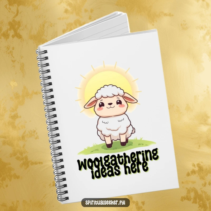 Funny notebook with a hopeful sheep character gazing at a radiant dawn, perfect for journaling and creative writing.