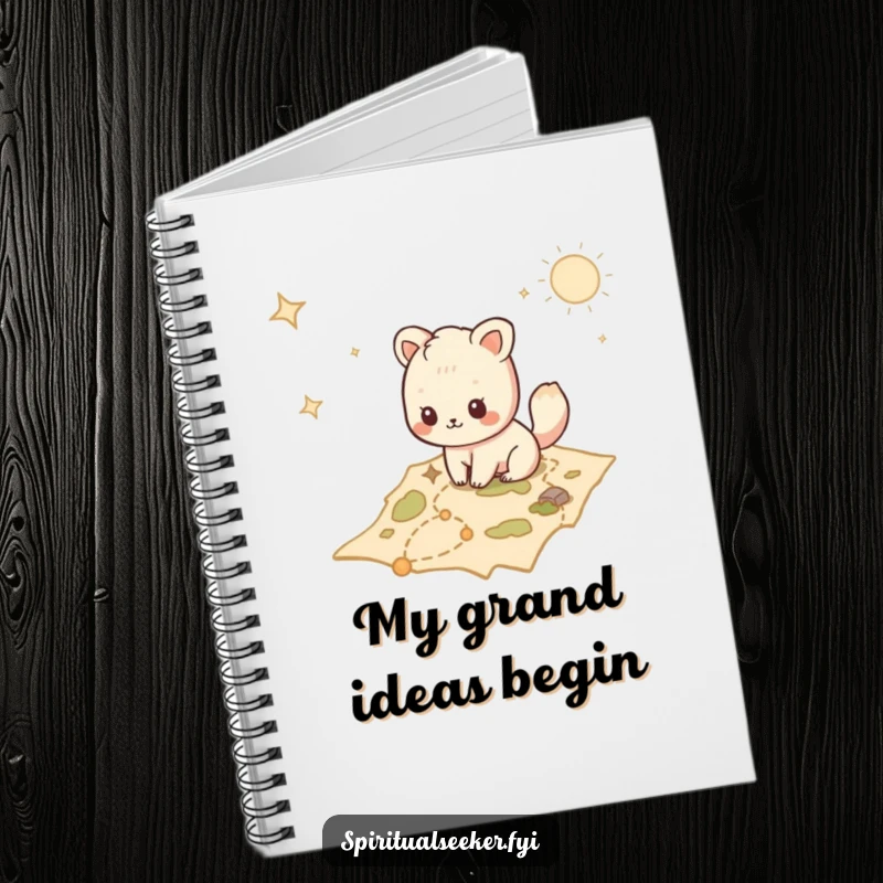 Funny Kawaii animal notebook cover featuring a character tracing a path on a mystical map, ideal for adventure notes.