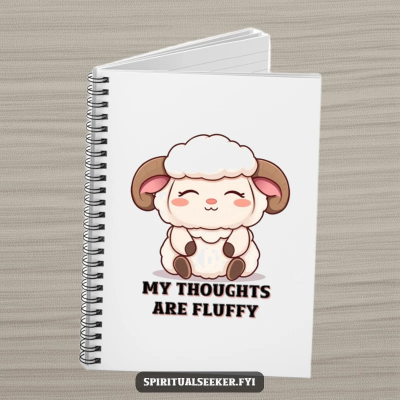 Funny sheep notebook with a meditating character, serene smile, and closed eyes, ideal for calm note-taking and humorous journaling.