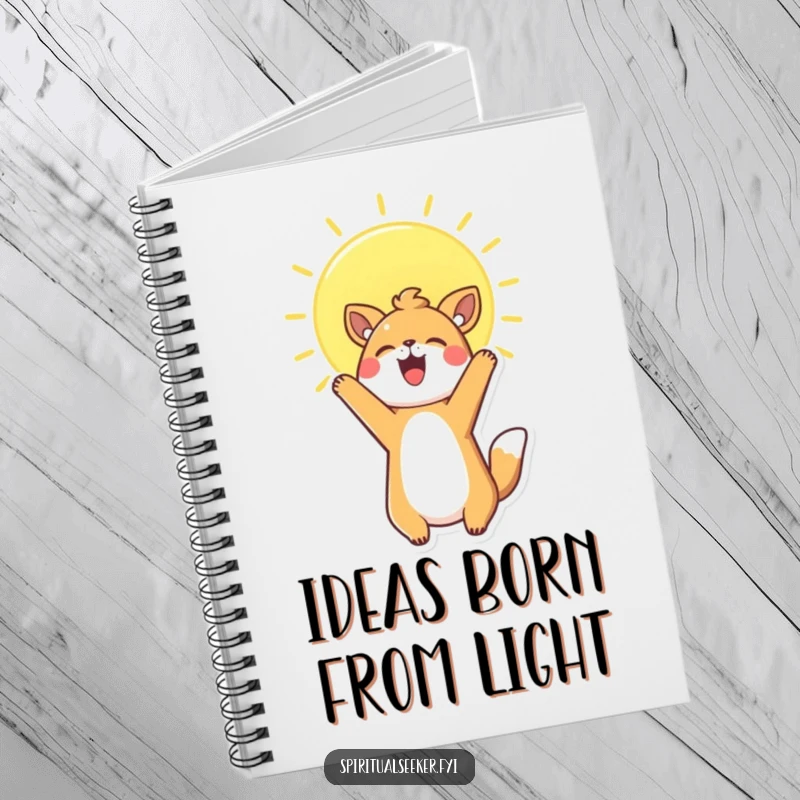 Funny Notebook with a Kawaii animal reaching for the sun, designed to inspire bright ideas and joyful note-taking.