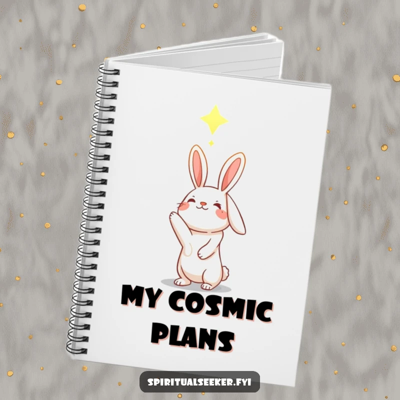Funny hopeful rabbit notebook, reaching towards a glowing constellation, ideal for journaling dreams and goals.