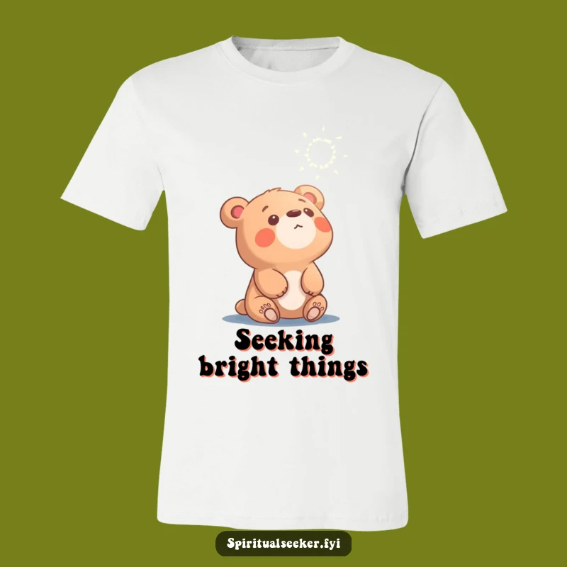 Funny Curious Bear T-Shirt: Ethereal Light Explorer Character Tee