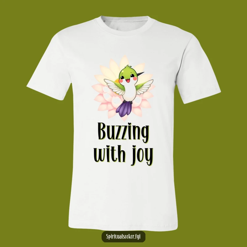 Funny Hummingbird T-Shirt: Smiling Bird & Lotus, Energetic Funny Gift