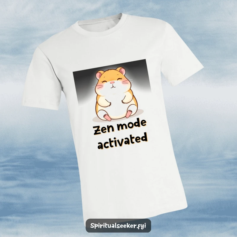 Funny meditating hamster t-shirt, glowing with peaceful energy, capturing a moment of tranquil humor. Ideal for casual wear and gifting.