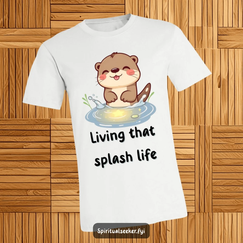 Funny Otter T-Shirt: Playful otter splashing joyfully in a starlit pond, a design brimming with humorous energy.