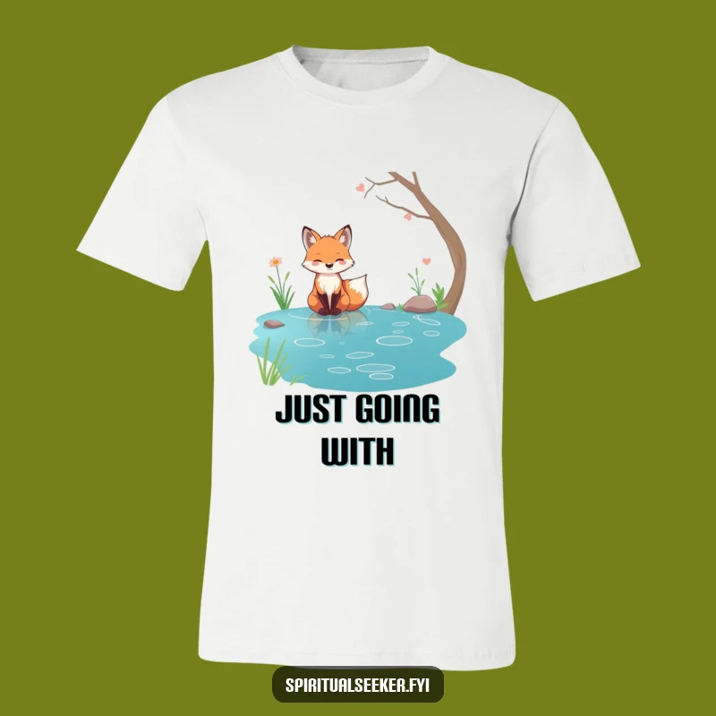Funny Tranquil Fox T-Shirt: Serene Stream Nature Character Tee