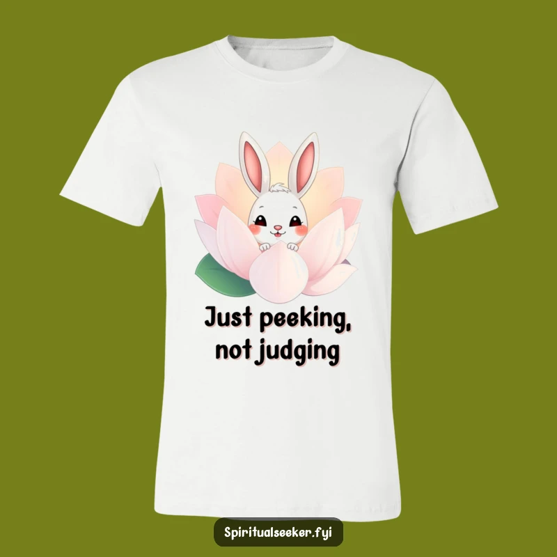 Funny Bunny Lotus Peek T-Shirt: Cute Rabbit & Flower Tee, Ideal Funny Gift