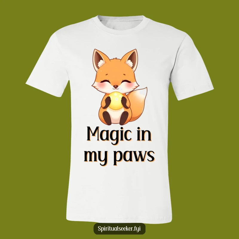 Funny Kawaii Fox Mystic T-Shirt - Glowing Orb Tee, Enchanting Funny Gift