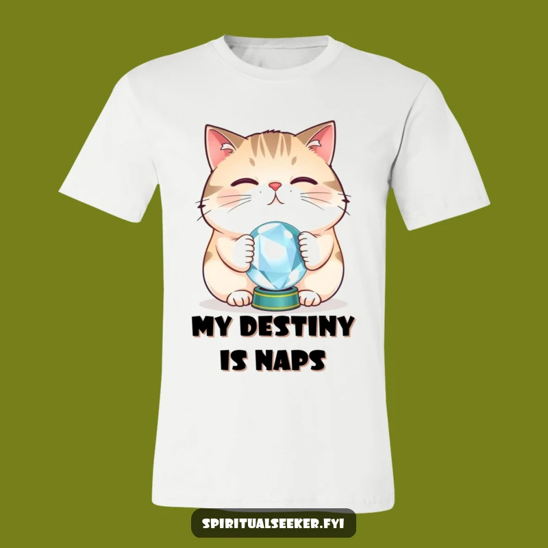 Funny Cat Fortune Teller T-Shirt: Mystic Feline Balance Tee