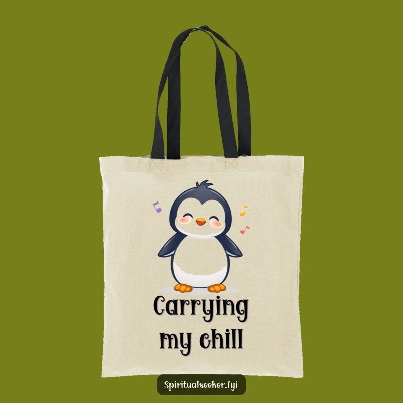 Funny Tote Bag: Cheerful Penguin Listening, a Chic Nature Accessory Humorous Gift