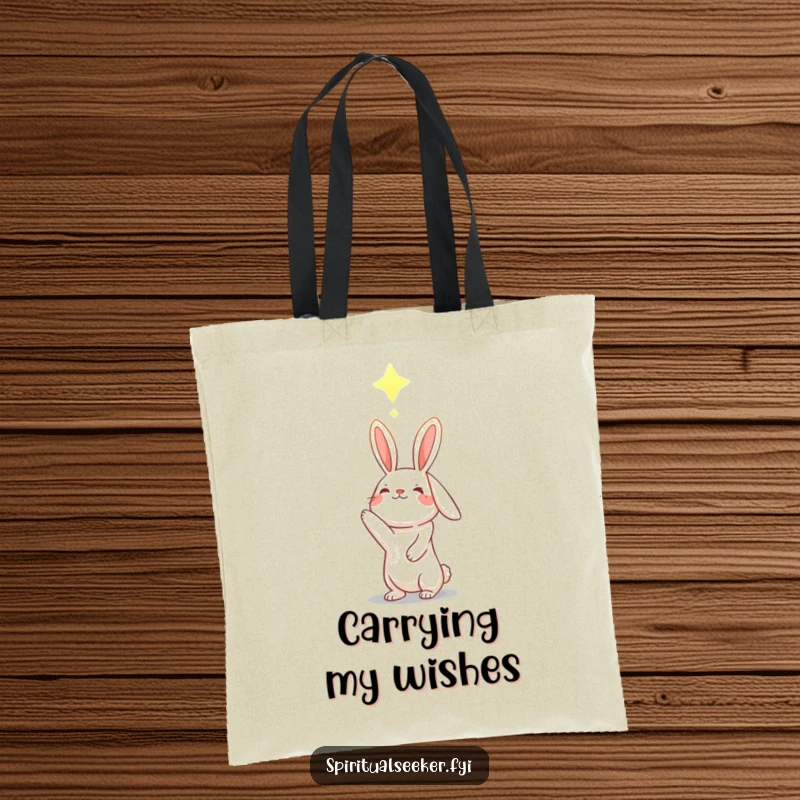 Funny hopeful rabbit tote bag, character reaching for a glowing constellation, symbolizing aspirations and dreams.