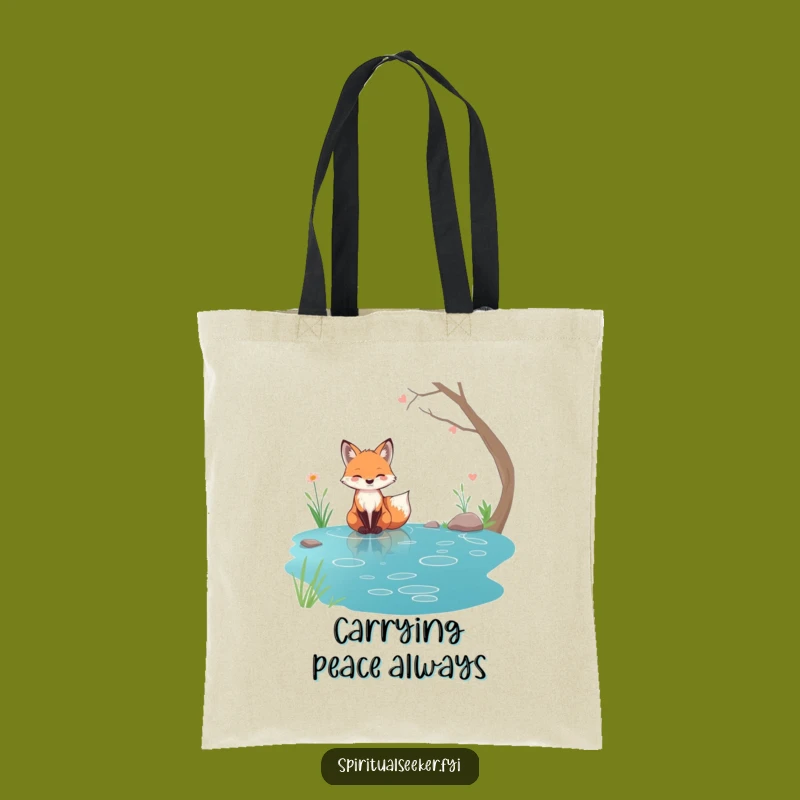 Funny Tranquil Fox Tote Bag: Serene Stream Nature Companion