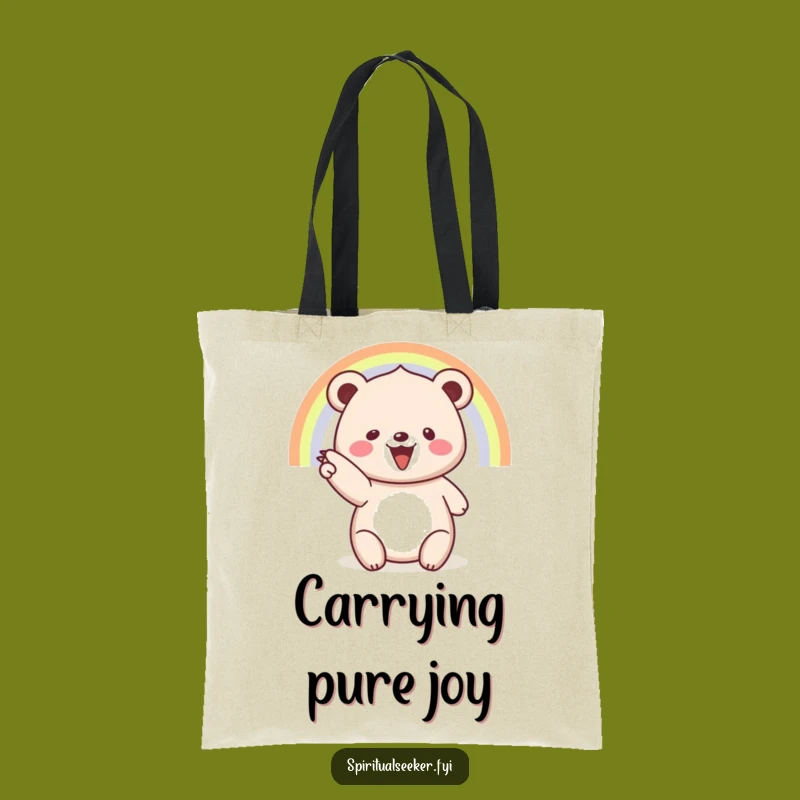 Funny Tote Bag: Carry Hope with a Beaming Bear & Rainbow