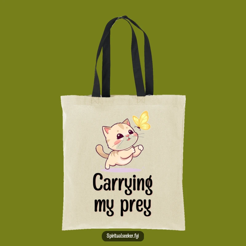 Funny Kawaii Cat Tote Bag: Playful Butterfly Chase Eco-Friendly Gift