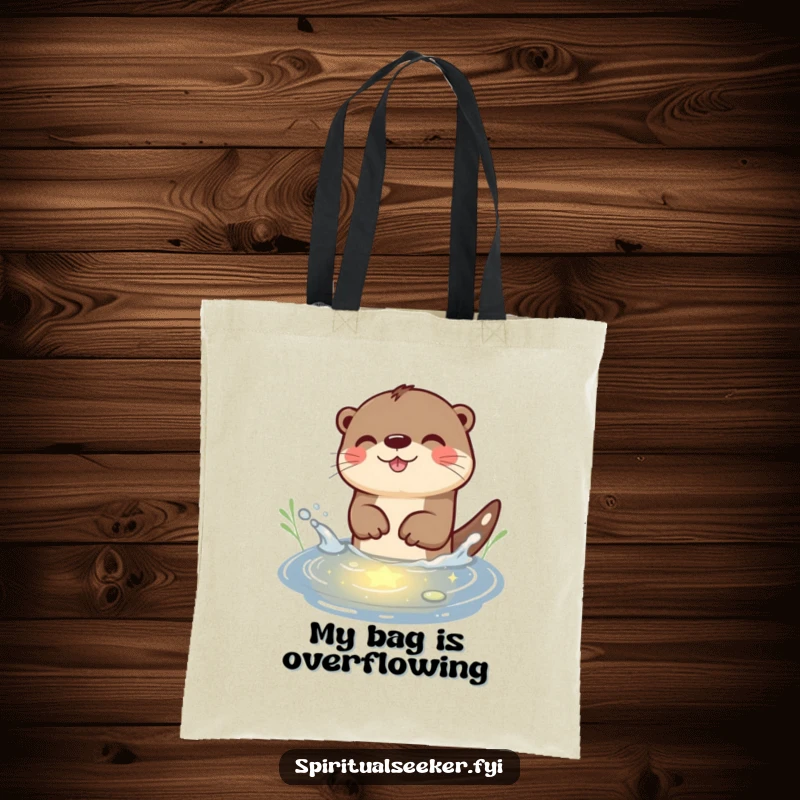 Funny Otter Tote Bag: A playful otter splashing in a starlit pond, a humorous and practical accessory.