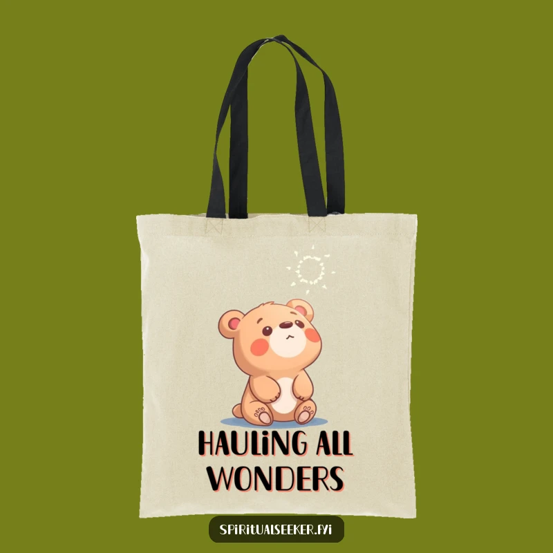 Funny Curious Bear Tote Bag: Ethereal Light Adventure Carry-All