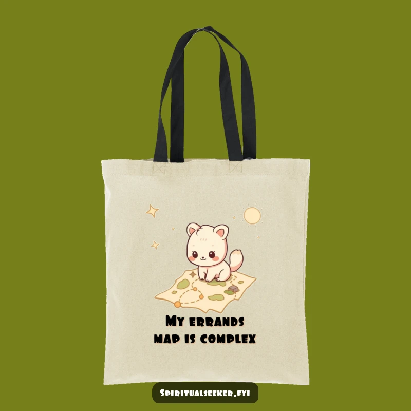 Funny Kawaii Explorer Tote Bag: Mystical Map Style, Ideal Funny Gift for Travelers